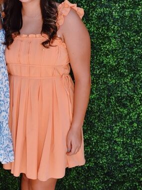 Mustard Seed Orange Ruffle-Strap Mini Dress